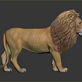 Realistic Lion 3D Model Featuring Detailed Mane Standing Pose On Shiny Gray Background