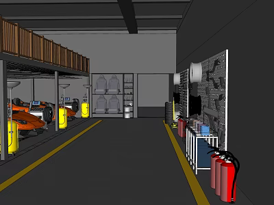 4S Auto Shop Interior With Service Bays Cars Repair Equipment And Tool Racks 3d model