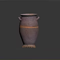 Hand Carved Brown Pottery Sculpture With Decorative Patterns Handle Orange Stripes And Claw Like Base