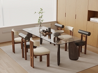 Middle style dining table and chair combination 3d model