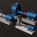 Industrial Equipment Pumps With Blue And Silver Components Mounted On Metal Base