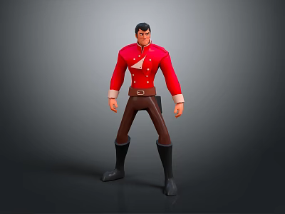 Standing Cartoon Male Character 3D Model In Red Coat Brown Pants And Black Boots 3d model