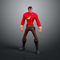 Standing Cartoon Male Character 3D Model In Red Coat Brown Pants And Black Boots