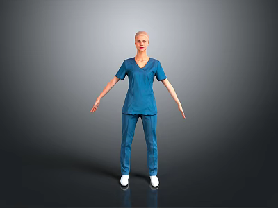 Woman in Blue Scrubs Standing Against Gray Background with Arms Naturally Outstretched 3d model
