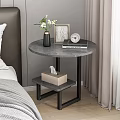 Modern Round Nightstand With Marble Top Metal Frame Lower Shelf And Decor