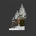 Detailed Treehouse Model With Pine Trees Wooden Platform And Stream