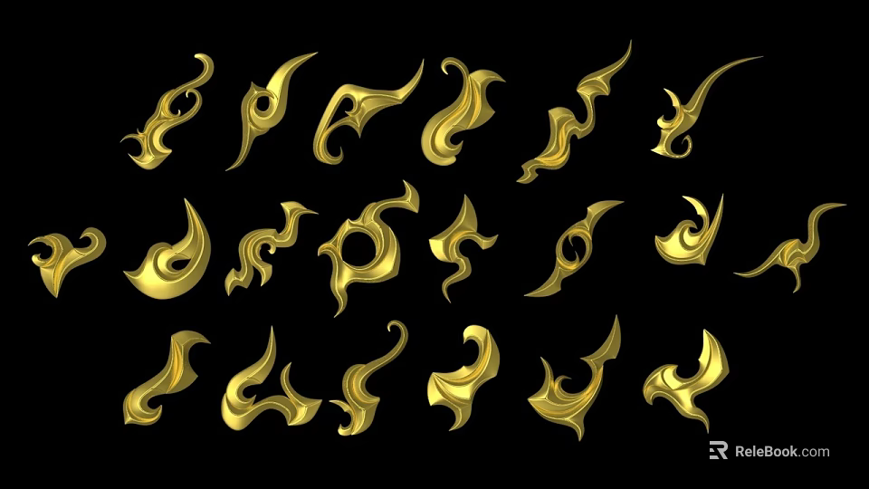 Golden Curved Shapes Decorative Ornament Set for Home Decoration Collection 3d model 