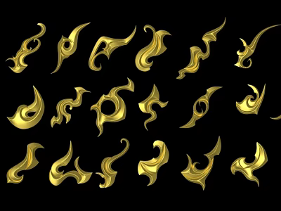 Golden Curved Shapes Decorative Ornament Set for Home Decoration Collection 3d model