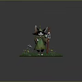 Fantasy Game Character With Pointed Hat Green Cloak Red Staff On Grass With Small Flowers