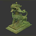 Traditional Golden Mythical Beast Statue With Intricate Decorations On Ornate Base