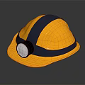 Yellow Safety Helmet With Black Strap And Front Headlamp For Protection Gear
