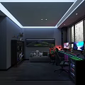 Modern Gaming Room Interior With Computer Setup Sofa And LED Lighting 3d model