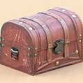 Vintage Red Distressed Leather Trunk With Metal Buckles And Rivets