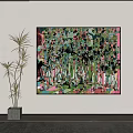 Abstract Wall Art With Green Plant In Modern Interior Decor