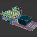 Mechanical Transport Platform With Blue Cargo Container And Metal Frame Structure 3d model