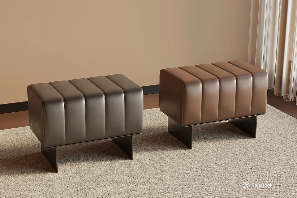 Modern Tufted Leather Stools in Dark Brown and Light Brown with Metal Legs 3d model 
