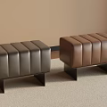 Modern Tufted Leather Stools in Dark Brown and Light Brown with Metal Legs