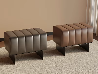 Modern Tufted Leather Stools in Dark Brown and Light Brown with Metal Legs 3d model