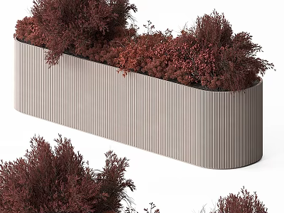 Modern Garden Planter With Vertical Striped Design And Red Foliage Plants 3d model