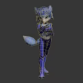 Anthropomorphic Blue Fox Character With Blue Fur Tail And Tight Outfit Standing Pose