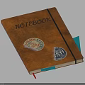 Brown Notebook With 'NOTEBOOK' Text Cover Chicken Pox Sticker Blue Accent Black Strap Colored Bookmarks 3d model