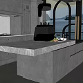 Modern Open Kitchen Interior With White Cabinets Black Countertop And Blender 3d model