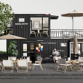 Outdoor Table and Chair Set at Container Cafe with Umbrella Balloons and Green Plants