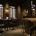 Industrial Style Bar Interior With Arched Windows Bar Counter And Wall Signs