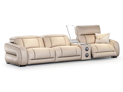 Modern Beige Leather Three Seater Sofa With Comfortable Reclining Backrest And Stylish Design 3d model