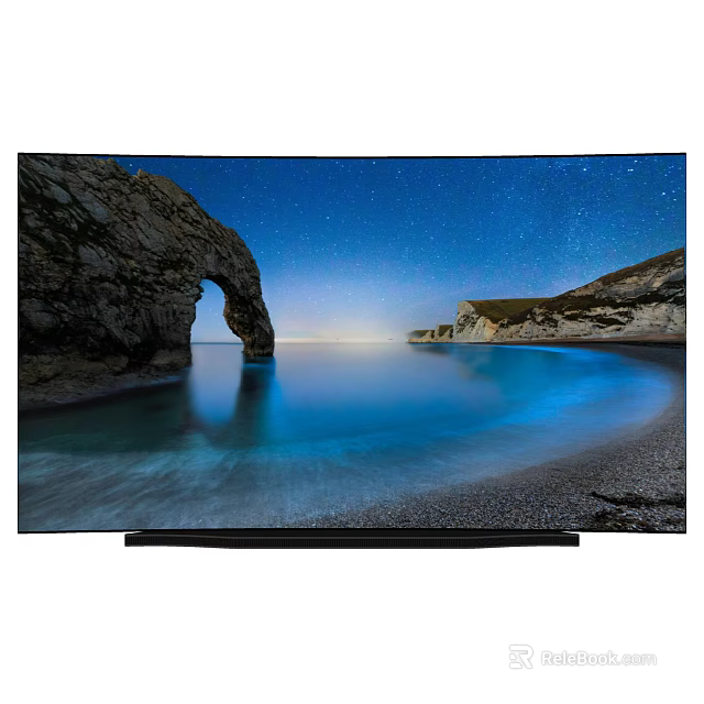 Curved Television Displaying Starry Night Sea View and Rock Arch Scene 3d model 