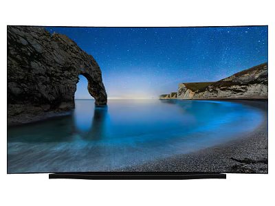 Curved Television Displaying Starry Night Sea View and Rock Arch Scene 3d model