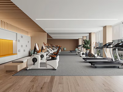 Spacious Modern Fitness Gym Interior With Treadmills Dumbbells And Workout Equipment 3d model