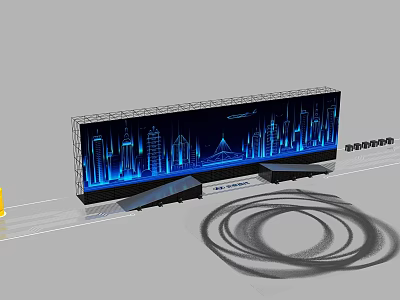 Modern Stage Design With LED Screen City Silhouette And Blue Lighting 3d model