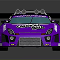 Purple Race Car Model With Coach Bell Logo CAT Design And Rear Spoiler