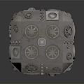 Intricate Gray Mechanical Cube Device With Surface Circular And Square Components 3d model
