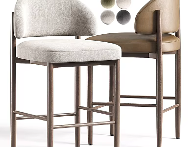 Modern Bar Stools With Upholstered Seats Metal Frame And Color Options Gray Brown 3d model
