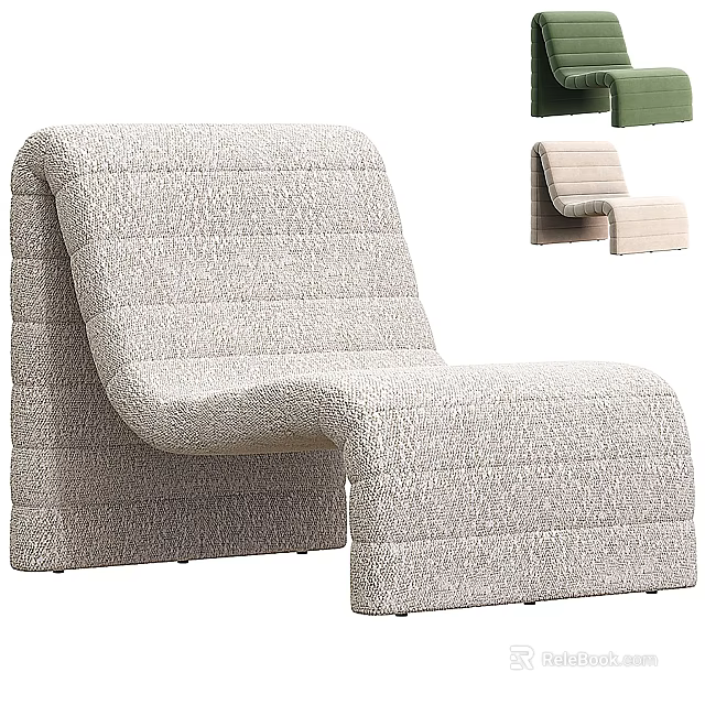 Comfortable Modern Single Seater Sofa With Beige Textured Fabric Curved Design For Living Room 3d model 