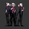 Three Game Movie Characters With White Helmets Red Scarves And Blue Tops Standing Together