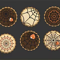Festive Halloween Cookies With Spider Web Designs And Small Spider Decorations