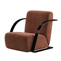 Brown Velvet Single Sofa With Modern Black Metal Curved Armrests Design