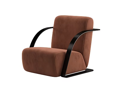 Brown Velvet Single Sofa With Modern Black Metal Curved Armrests Design 3d model