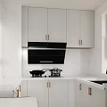 Modern Kitchen Interior Design With White Cabinets Golden Handles Marble Countertops And Black Range Hood