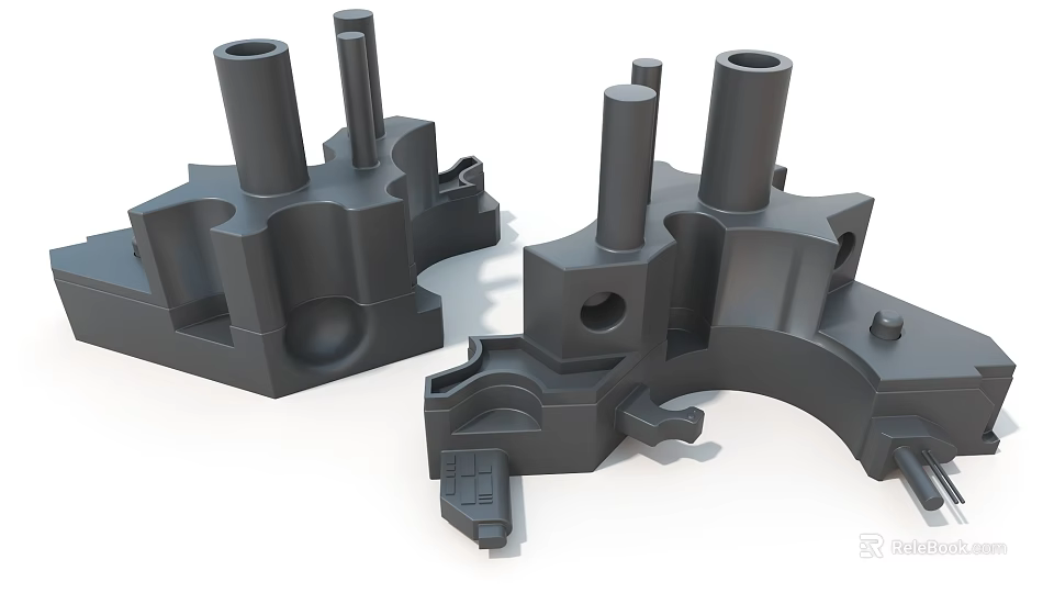 Black Metal Cast Industrial Equipment Mechanical Parts With Holes And Cylindrical Structures 3d model 