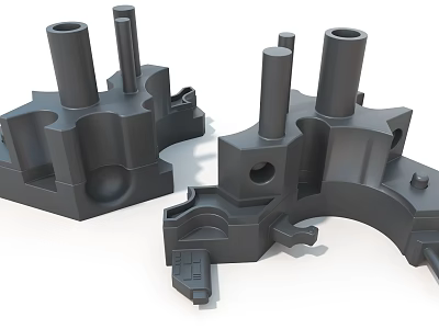 Black Metal Cast Industrial Equipment Mechanical Parts With Holes And Cylindrical Structures 3d model