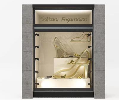 Solitaire Fegaranno Window Display Featuring Stylish High Heels And Elegant Shoe Designs 3d model