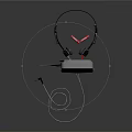 Black Speaker on Stand with Wired Headphones and Audio Cables