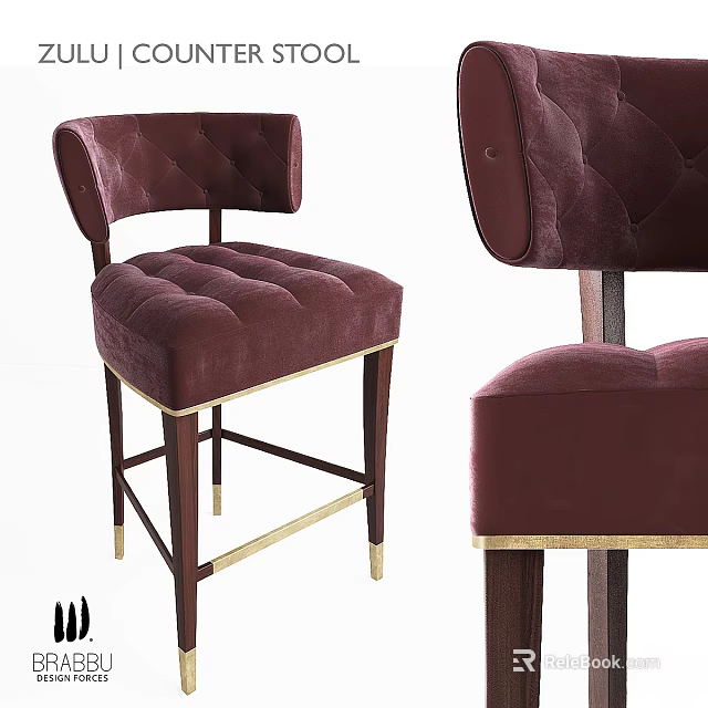 Luxury Tufted Burgundy Velvet Single Chair with Gold Metal Legs and Modern Design 3d model 