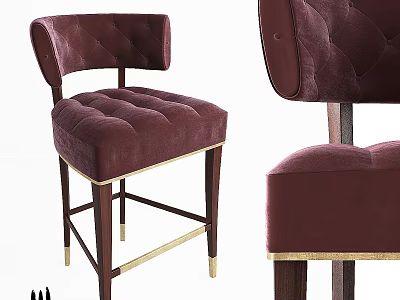 Luxury Tufted Burgundy Velvet Single Chair with Gold Metal Legs and Modern Design 3d model