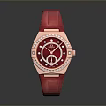 Stylish Red Strap Watch With Gold Case And Diamond Accents