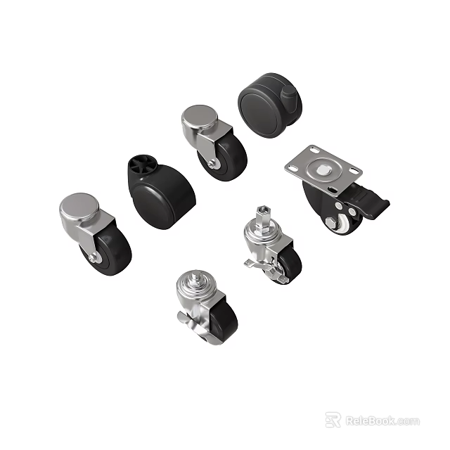 Various Caster Wheels in Black Silver with Different Mounting Plates 3d model 